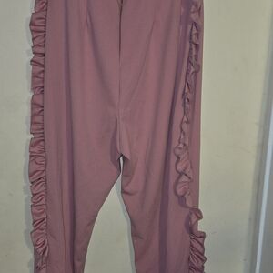 Ashley Stewart Mauve Ruffle-Trim Zip-up In the Back Jumpsuit